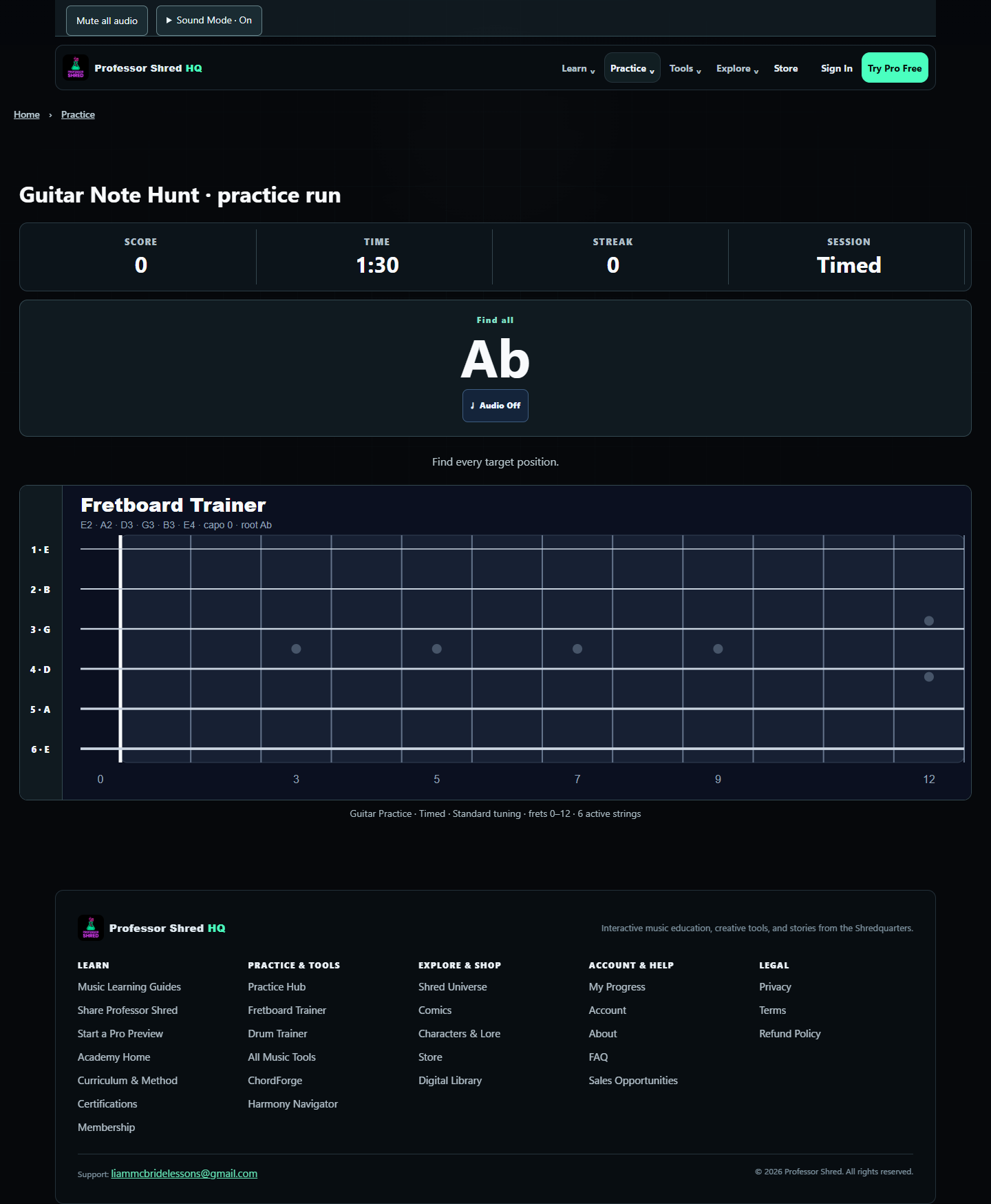 Professor Shred Fretboard Studio interface