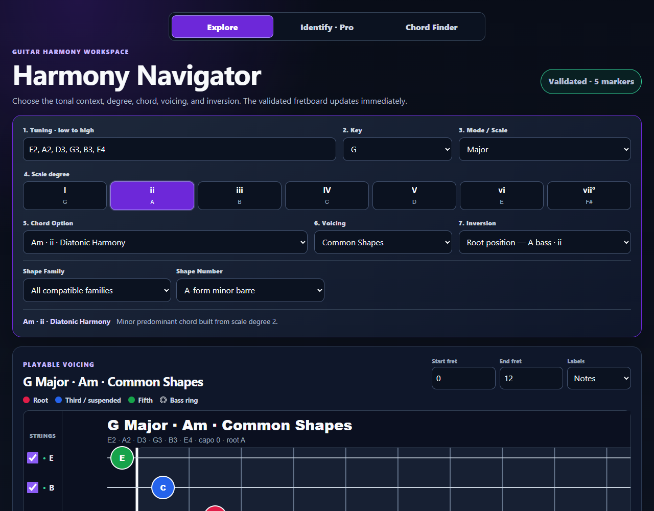 Professor Shred Harmony Navigator interface